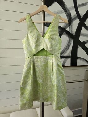 Sleeveless Lime Green Floral Cutout Dress